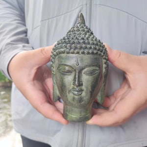 Vintage Bronze Buddha Head Bust  Zen Meditation Copper Casting, Detail Decorative Metal Buddha Bust Thai Head of Buddha Shakyamuni  JHK001