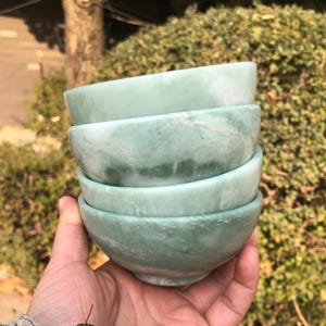 Get 1 Natural Green Jade thin bowl, Tibetan Vintage style collectible, Antique style Carved Jade Figures Wizard decor healing Crystals cup