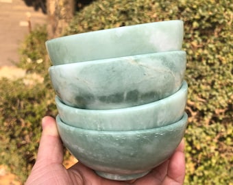Get 1 Natural Green Jade thin bowl, Tibetan Vintage style collectible, Antique style Carved Jade Figures Wizard decor healing Crystals cup