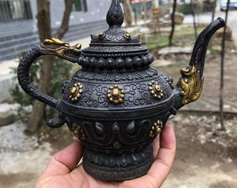 Tibetan Copper Dragon teapot, Antiuqe Pot, Brass Pot Ornaments gift, , Wine pot Ornaments,  Buddhism Copper Water Pot, Pot Accessories M902