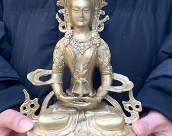 Tibetan Nepal vinatge antique Copper sitting Lotus Buddha statue Amitabha Buddha Figure Hall and Living Room Fengshui decor ornaments