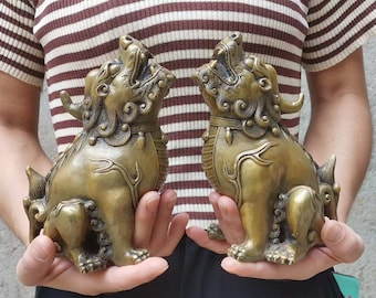 Brass Qilin Feng shui pixiu Chinese Dragon statue ,Copper Handicraft Brass Art Beast Artwork Decoration Imperial Qilin Foo Dog Lion ornament