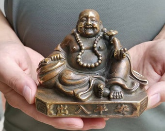 Mh179 Cobre riendo buda maitreya Estatua dios de la felicidad y la curación Meditación Escultura Ilustración oriental Budismo meditación yoga