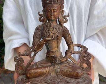 Vintage Gilded Vajrasattva Statue, Tibetan Buddhist Vajrasattva Figurine, Meditation Altar Decor