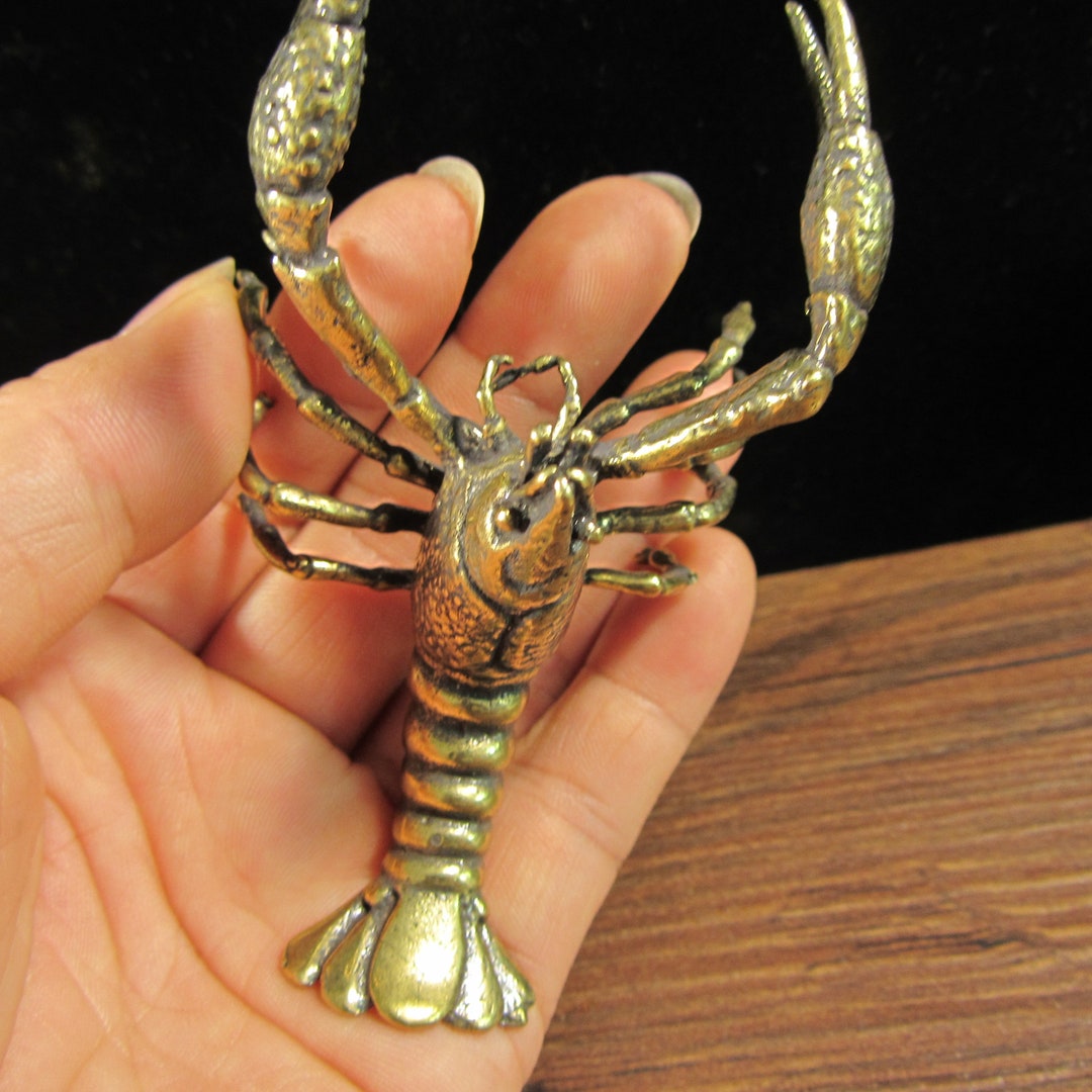 Brass Lobster Figurine Wealth Good Luck Sculpture Archaize Etsy