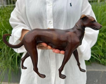 Vintage Patina Brass Greyhound Statue, Handmade Brass Whippet Figurine, Loyal Dog Sculpture, Home Office Decor Gift