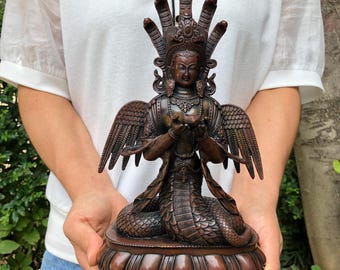 チベット古代銅製五蛇神観音菩薩像、蛇母観音菩薩像 仏教風水 DE0330