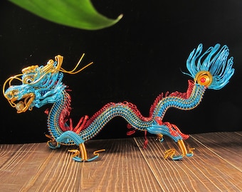 20" Weaved Aluminium Wire blue table ornament Dragon Sculpture Creative arts crafts Animal Beast Model feng shui Modelling Steampunkmc V7273