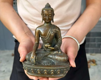 Bronze Medicine Buddha Statue, Tibetan Bhaisajyaguru Sculpture, Healing Buddha Figurine, Buddhist Altar Decor, Meditation Zen Gift