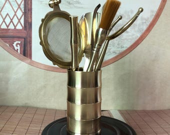 Set of 7 Tea ceremony Gentlemen of Tea Ceremony Gong Fu Tea Preparing Tools Utensil Matcha Tools Puerh Copper Brass Tea Ceremony Accessories