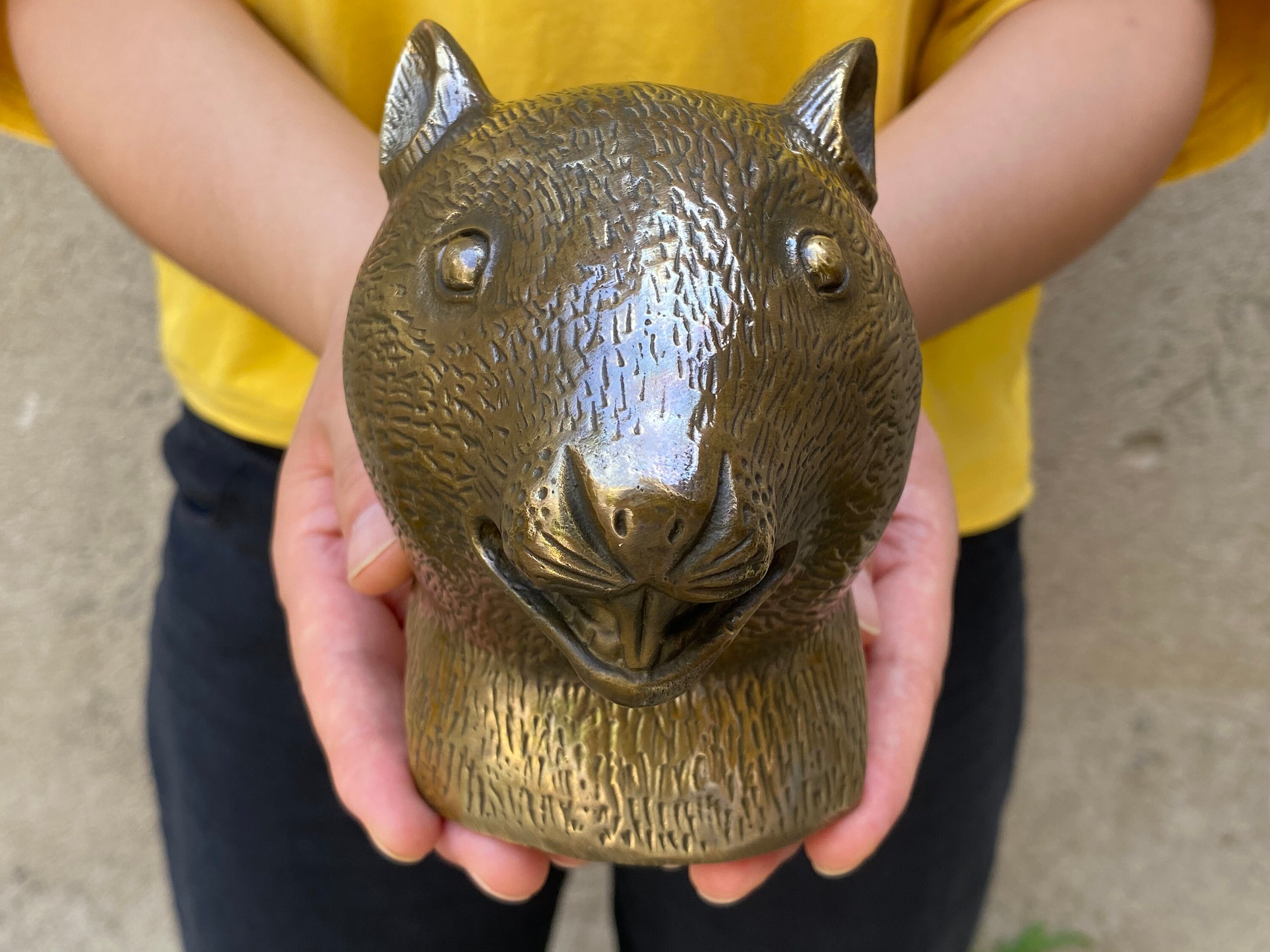 5.5" Huge China Bronze Mouse Rat Head Statue, Animal Head Sculpture Feng shui 12 Zodiac Art for Home Office Farmhouse Signed marked Qianlong