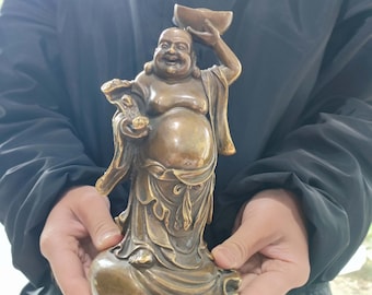 笑う仏像：赤と金の磁器の弥勒菩薩像、中国の富貴装飾 - Etsy 日本