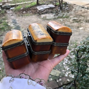 VTG Knochen Schmuckschatulle Fall Aufbewahrung, Klassisch geschnitzte doppellagige Sammlung Feine Antike Hergestellt aus Ochsenhorn Verzierter Schmuck Einzigartiges Schmuckstück