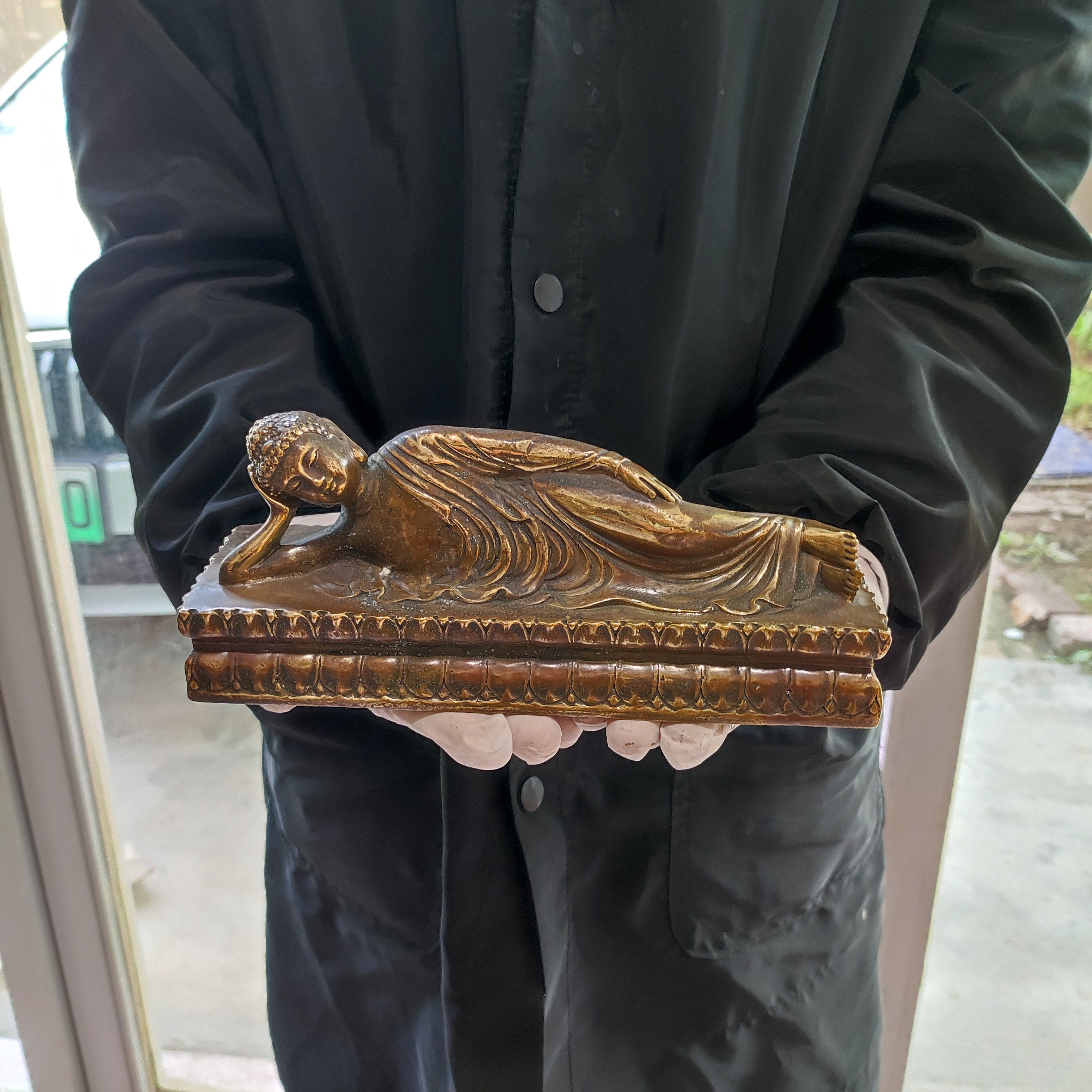 ヴィンテージ 眠れる仏陀 銅像 横たわる仏陀の置物 仏教 瞑想 装飾 禅