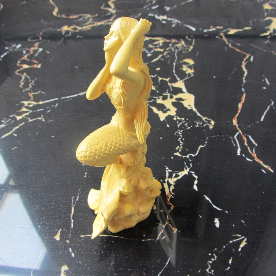 Mermaid Statue Sculpture Hand Carved Wood Carving Vintage Folk Etsy