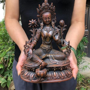 Statua del Buddha di Tara Verde in rame, statua del Bodhisattva Kuan Yin, dea della compassione e della guarigione, altare in meditazione, santuario h212211