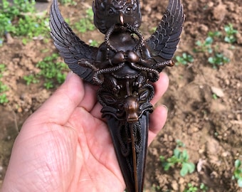 Bronze Garuda Phurba Dagger, Tibetan Buddhist Vajra, Spiritual Protection Amulet, Handmade Buddhist Decor