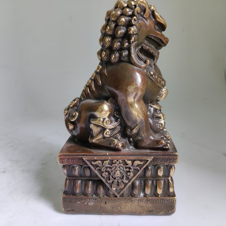 Copper Evil Fu Foo Dog Lion Statue Pair Signed, Old Antiques Chinese ...