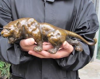 Vintage Bronze Tiger Statue, Wild anmimal sculpture, Zodiac Tiger Collect Big cat Lion Ornaments Copper art Ferocious copper tiger statue X3