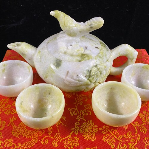 Natural Jade Lantian shops jade tea pot tea cup tea set household health tea set a pot of four cups