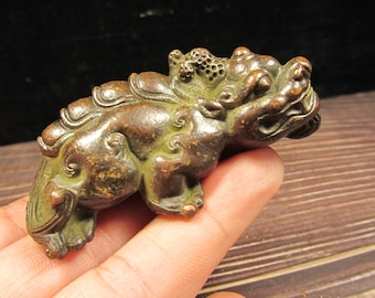 Copper Feng Shui Dragon unicorn Beast Statue,Tang Style dragon Pixiu Qilin Figurine  Brave troops China Sancai Porcelain kylin Monsters H614