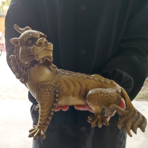Huge Copper  Di Ting Beast Ornament Pixiu Miniature Brass Nepal Mythological Creature Foo Dog Lion Feng shui Decor Ancient bronze auspicious