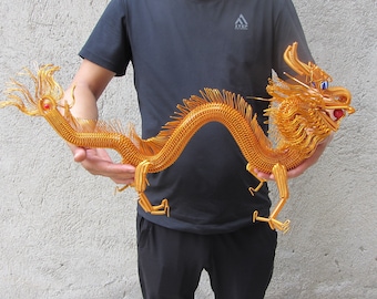 Handmade Aluminum Wire Dragon Sculpture - Feng Shui Decor