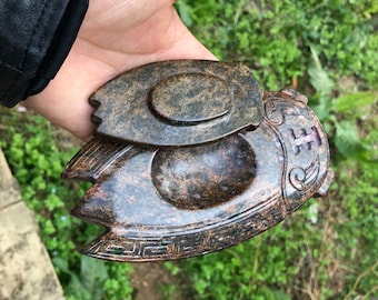Tibetan Antique vintage Crystal Meteorite fossil mystery collection cicada ink  stone  - It has weak magnetism -  cicada art MC4854