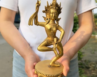Tibetan Brass Machig Labdrön Statue, Nepalese Buddhist Dakini Figurine for Spiritual Alta
