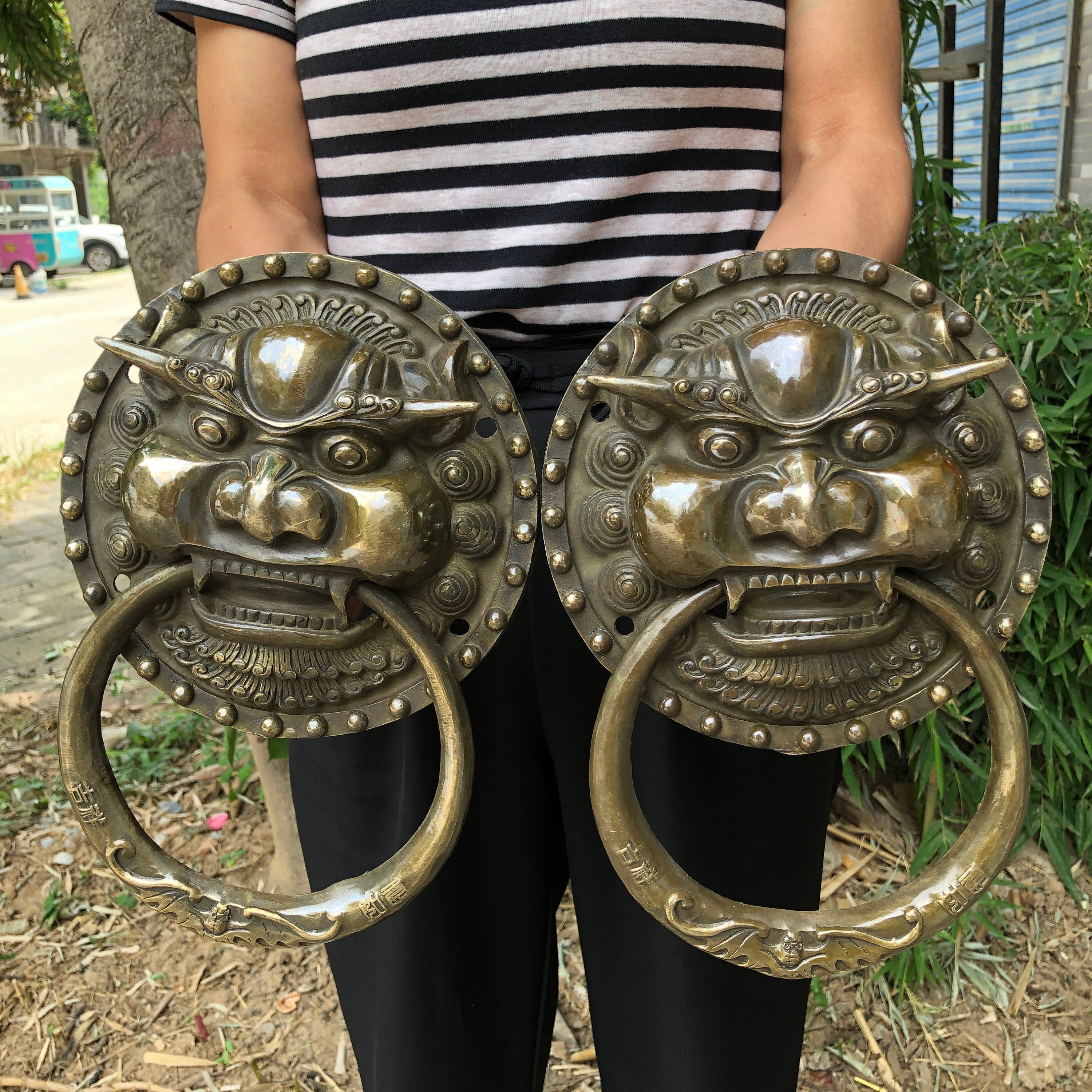 Cloche Pulsantiera Laiton - Motif Lion - Fabriquée En Italie - Petite Taille