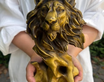 Vintage Brass Lion Head Statue, Handcrafted Animal Sculpture, Chinese Style Wall Decor, Home Office Shelf Ornament, Collectible Gift