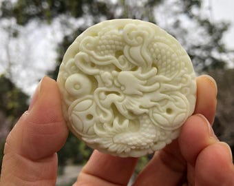 Exquisite Chinese Jade Hollow Out Carved  Dragon Statue Jade Amulet Pendants Natural Perfect High Ice white Jade Carved Grade A Hand carved