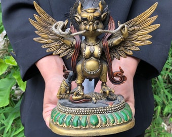 Vintage Offering Buddhist Spread Wings Dapeng Bird Statue, Protection Guardian Animal Collection Buddha Feng Shui Mythical Animal decor