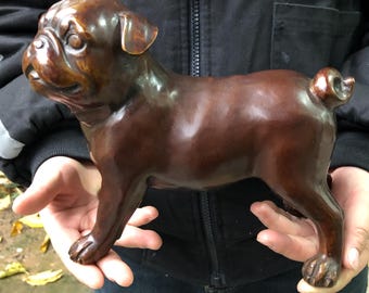 Copper Dog Bulldog Hand Painted simulation model Figurine Statue Vintage Bulldog Collectible Home Decor Sculpture Yard Patio animal statue