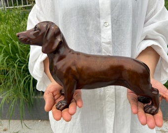 Brass Vintage finishing  Dachshund Dog Statue - Realistic Wiener Dog Sculpture for Home Decor & Pet Lovers Gift