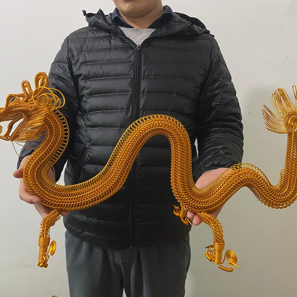 Dragón de 25" con alambre de metal trenzado de Feng Shui chino, tejido a mano, de aluminio, con el signo del zodíaco chino, decoración para el año 2025 (año nuevo chino)