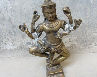 MC710 antiguo vintage latón cobre cuatro brazos estatua de buda y curación meditación escultura oriental iluminación budismo meditación yoga