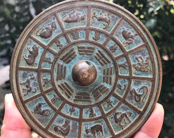 Buddha Temple Brass Yinyang Bagua Mirror, Fengshui Symbol Mirror, Exorcism Statue ,Copper YING-YANG Symbol Chi Evil Blocker meditation  M935