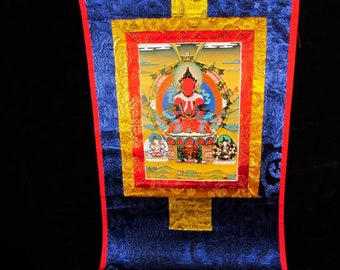 Buddha Thangka Hand Painted Shakyamuni Thangka-Gautama Tibetan Wall Hanging Deco Tangka Mala Silk Framed Brocade Simhamukha Thangka Painting