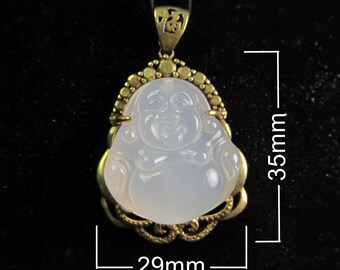 High  White Jade inlaid Laughing Buddha pendant charms Maitreya Buddha Statue feng shui charms Lucky Decor Buddhist talisman Pendant