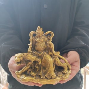 Mässing GuanYu GuanGong Sangharama Bodhisattva Krigarstaty, Koppar Fengshui Ornament GuanYu Jingzhou Skulptur Heminredning