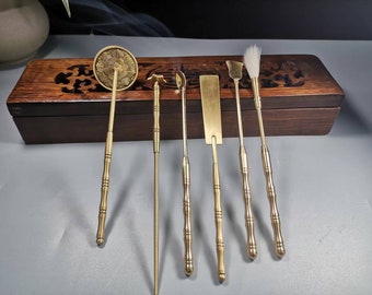 Copper Incense lore suit, Tibetan bronze long handle incense suppressor,  Brass spatula spoon broom, incense tool set, Portfolio Removable