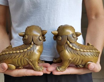 聖獣銅像　銅製　中国古玩　時代物　骨董アンティーク 聖獣銅像 銅製 中国古玩 時代物 骨董アンティーク 聖獣銅像 銅製