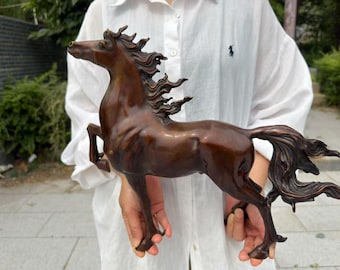 Vintage Patina Brass Running Horse Statue, Handmade Brass Horse Figurine, Feng Shui Success Horse Sculpture, Home Office Decor Gift
