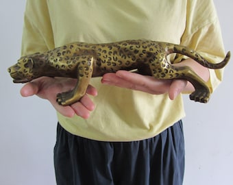 14in, Huge Bronze  ferocious Leopard figurine, Brass cast Cheetah Animal Statue, Metal Cheetah Statue, Home Decor Leopard Sculpture MC741432