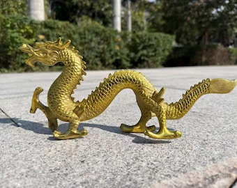 Chinese Feng Shui Zodiac Copper  Dragon Figurine Statue for Luck Success, Brass/Bronze Metal Dragon Loong Wealth Lucky Decor Housewarming