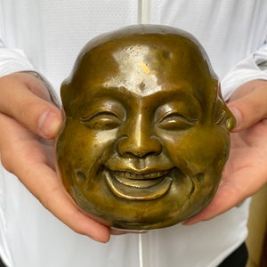 Vintage Copper Happy Laugh Maitreya Buddha Head Statue Copper Four Faces Pleasure Anger Sorrow Joy Brass Home Decor Lucky ornaments bt5123