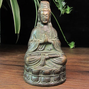 VTG Copper Guanyin Buddha statue  Altar Bookshelf Desktop Brings Good Luck and Health Meditation Decor, Buddha wall art yoga art buddha MC70