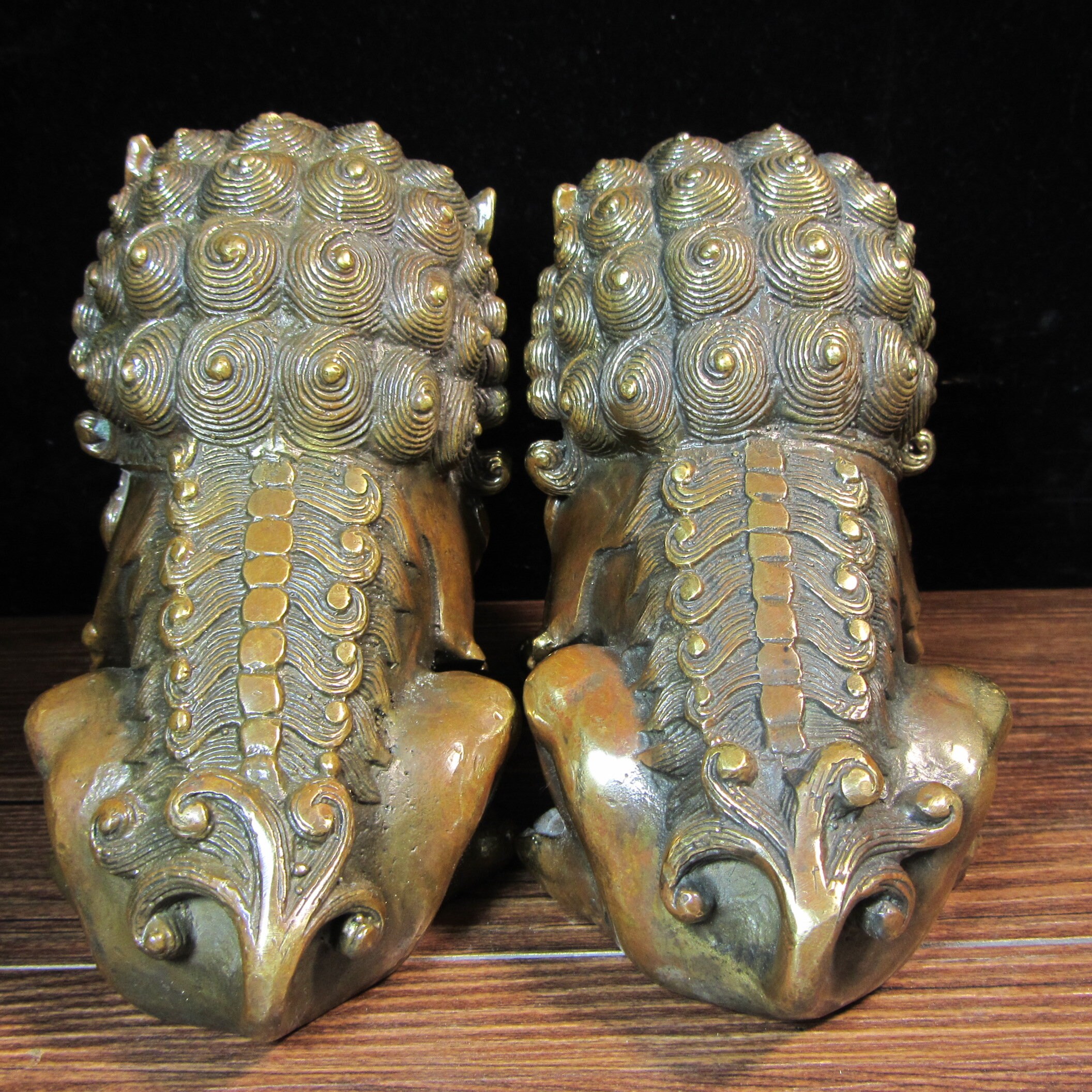 Pair Vintage Foo Dog Lion Statue Signed, Old Antiques Chinese Bronze Fu ...