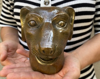 Vintage Bronze Chinese Zodiac Dog Head Statue, Old Summer Palace Animal Bust, Feng Shui Home Guardian Decor, Year of the Dog Sculpture